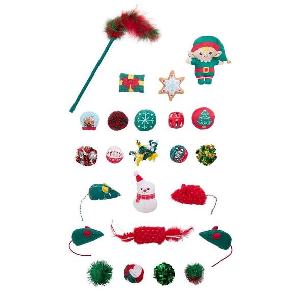 Merry & Bright Stocking Stuffer Cat Toys 24 Count Gift Pack Crinkle Feather Ball - Picture 1 of 6